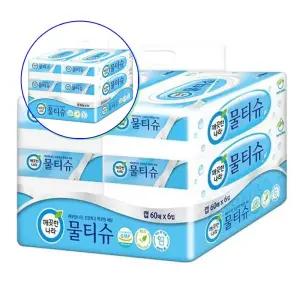 쌍문상회 깨끗한 물티슈 캡형 60매 6입 생활 위생티슈