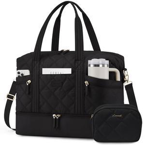 LOVEVOOK 여행용 더플 백 신발 수납 공간이 있는 여성용 경량 위켄더 퍼퍼 가방 물품 여행 블랙 패션