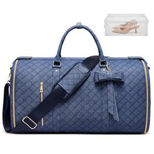 여행용 의류 가방 여성용 컨버터블 수트 여행 화장실 포켓이 있는 스타 시한 휴대용 어깨 끈 및 신발 수납 공간 접이식 가죽 더플 백 1개 중 2개 네이비 블루
