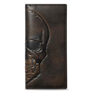 House of Jack Co. 남성용 긴 지갑 | 손으로 광택 처리된 풀 그레인 가죽 바이폴드 로데오 디어 헌터 선물, 블랙., 단일 사이즈, 해골