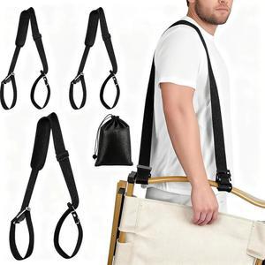 ZRRUOWIN 비치 체어 백팩 스트랩 3팩 헤비 듀티 흔들기 캠핑 접이식 의자용 조절 가능한 핸즈프리 어깨 스트랩 블랙