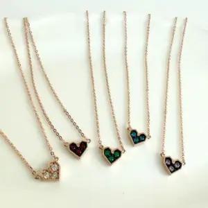 데일리 컬러 하트 큐빅 목걸이18k로즈골드화이트