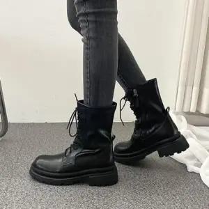 지퍼워커 천연소가죽 둥근코 오버솔 통굽 지퍼 여성 워커부츠4fY