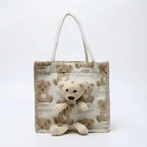 하찬 곰돌이 키링 캔버스 토트백 에코백 여성 데일리백 출근 가방 쇼퍼백 천가방 프린트 패턴 추천 외출