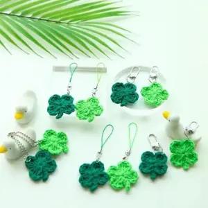 네잎 니트 니트키링 손 행운 열쇠고리 참 뜨개 코바늘 세잎 클로버 키링
