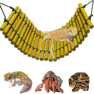 후라튠 수염 용 탱크 액세서리 파충류 등반 해먹 다리 도마뱀 라운지 대나무 사다리 서식지용 12 x 6인치