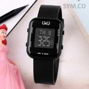 큐앤큐 M207J-002Y 사각 스퀘어 디지털 올블랙 어린이 방수 아동 우레탄 시계 d