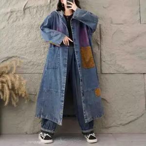 피로달 여친 데님 가을 빈티지 야구 잠바 트렌치코트 중기장 기장 무릎까지 오는 후드 코트 HO3