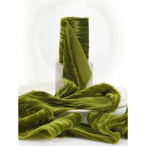 HUIHUANG 올리브 그린 벨벳 장식용 선물 실크 부케 닳은 웨딩 6CM 3인치 화환 리본 주름 나무 프린지 장식 포장 크리스마스