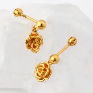 24K 순금 99.9% 장미 로즈 딸랑이 피어싱