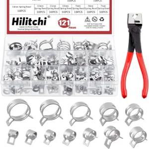 Hilitchi 121pcs 12 사이즈 스프링 밴드 호스 클램프 키트 7MM-22MM 저압 에어 클립 플라이어 연료 라인
