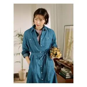 빈폴 레이디스 데님 7부 소매 셔츠 원피스 블루 BF5271C03P 1213968