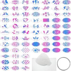 풀문 72개 페이스 페인팅 스텐실 재사용 가능 바디 타투 보관 가방 및 바인더 링 포함 성인 카니발 아트