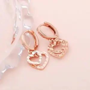 러블리귀걸이 금침 로즈골드 컷팅 하트 드롭 원터치 링 귀걸이 14K