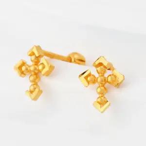 24K 순금 99.9% 엣지 십자가 피어싱