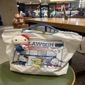 헬로키티 로손 숄더백 에코백 토트백 자수 캔버스 일본식 수납 친환경 소재 여성용
