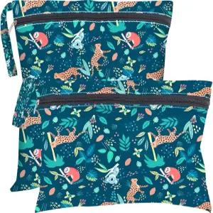 프레시나트 2Pcs 사이즈 동물 프린트 습식 드라이 백 비치 포레스트 패턴 폴리에스터 방수 모래 방지