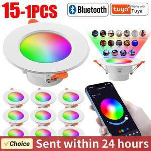 1-10PCS 10W 스마트 LED Tuya 통 블루투스 천장 조명 RGB 램프 APP 원격 제어 색상 Google 홈에 대 한 빛을