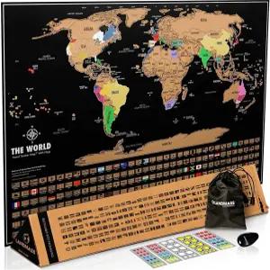 랜드매스 스크래치 오프 월드 맵 깃발이 달린 디럭스 여행용 트래커 상세 지도 제작 여행자를 위한 선물