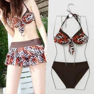 레오파드 YO74OQ18 가슴 매듭 홀터넥 비키니