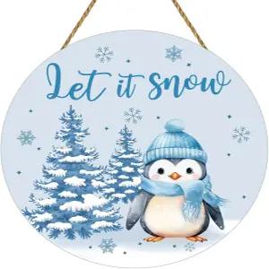 가정용 겨울 화환 장식 현관문용 귀여운 펭귄 문 걸이 간판 벽 현관문 실내 장식용 나무