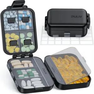 작고 큰 보관을 위한 3겹의 PULIV 여행용 알약 정리함 개봉하기 쉬운 일일 상자 케이스 보충제 비타민 생선