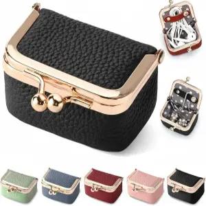 Zivyes 미니 보석함 여행용 작은 동전 지갑 정리함 케이스 정품 가죽 사이즈 (블랙1)