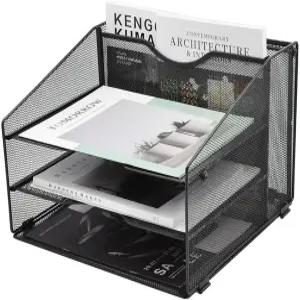 EASISPRESS 메시 데스크톱 파일 정리함 종이 편지함 트레이 3개와 사무용품 책상 액세서리 및 작업 공간을