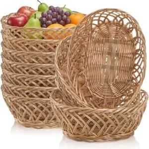 YIMITEE 10팩 플라스틱 타원형 바구니 10 x7.5 x4 위커 빵 통 작은 빈 음식 과일 저장 서빙 볼 주방