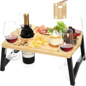 유리 홀더가 있는 유연 휴대용 와인 피크닉 테이블 접이식 내구성 샤큐테리 보드 해변 캠프 공원 애호가