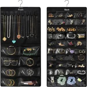 옷장용 IPJIB 걸이 주얼리 정리함 양면 48 포켓 및 8 목걸이 홀더 귀걸이 팔찌 반지 보관용