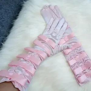 여자 생일 파티 특별한날 리본 핑크 세틴 장갑