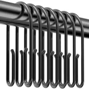 블랙 샤워 커튼 후크 링 양면 방청 내부 샤워용 12개 커튼용 미끄럼 방지 이중 링(블랙)