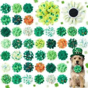 후미 50피스 세인트 패트릭스 데이 도그 칼라 플라워 벌크 그린 샴록스 레프르카운스 개 부적 그루밍