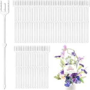 HJZII 80 PCS 플로럴 카드 홀더 픽 9.6 인치 플라스틱 플라워 부케 배열 결혼식 생일 파티 장식용 클리어