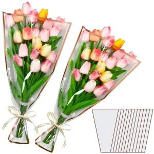 얀선 40개 꽃다발 포장지 리본 꽃다발용 흰색 꽃소매 플라스틱 포장 봉투 발렌타인데이 결혼식 생일