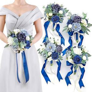 SERWALIN 신부 들러리를 위한 4개 조화 세트 부케 웨딩 블루
