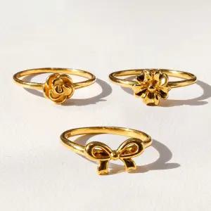 24K 순금 할로우 데일리 반지 3종 플라워 리본 레이어드 선물
