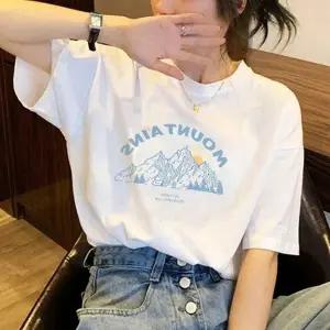 ( )여성티셔츠 여성반팔티 흰 면 여성 셔츠 티 반팔 여름 마운틴