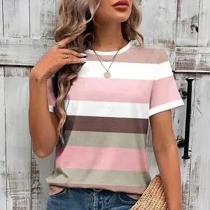 티셔츠 여름 배색 심플 여성 스트라이프 반팔 단가라