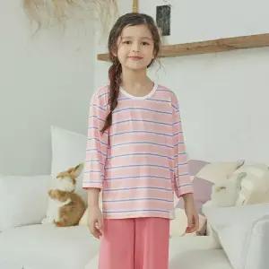 수아팜 [정상가 29900원] 여아 핑크 스트라이프 젤리 7부 내의 세트