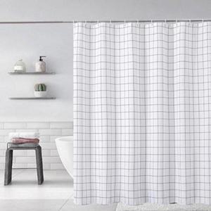 네이처안 방수 샤워 커튼 화이트 체크+커튼링 12P, 180 x 220cm
