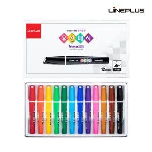 라인플러스 12색 유성매직 세트 트리마330 둥근닙 사각닙