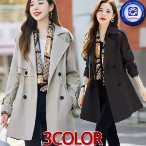 여성 봄가을 UK B로고 스카프 미들 트렌치 코트 (스카프 포함)3칼라