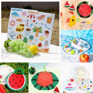 여름 만들기재료 모음/수박모자/투명부채/PVC 투명썬캡/펠트 수박 가방/비치볼만들기/스티커