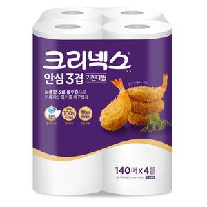 크리넥스 안심 3겹 프리미엄 키친타올 140매 x 4롤 1팩