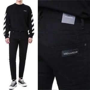 [디스퀘어드2]디스퀘어드 단독 스페셜오더 메탈로고 래더패치 스트레치 블랙진/74LB1024