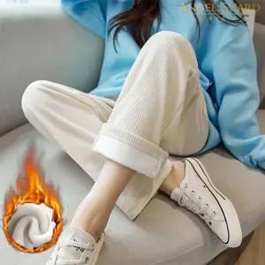 겨울 여자 기모바지 코듀로이팬츠 융털밴딩팬츠 여성 츄리닝바지 줄지 골덴 일자 와이드핏