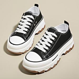 캐주얼 키높이 스니커즈 여성 운동화 5cm 통굽 데일리 캔버스화 235-255