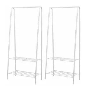 [청소앤]수납 트롤리 행거 철제 2단선반 행거 A형 스탠드 옷걸이 1+1 화이트 블랙